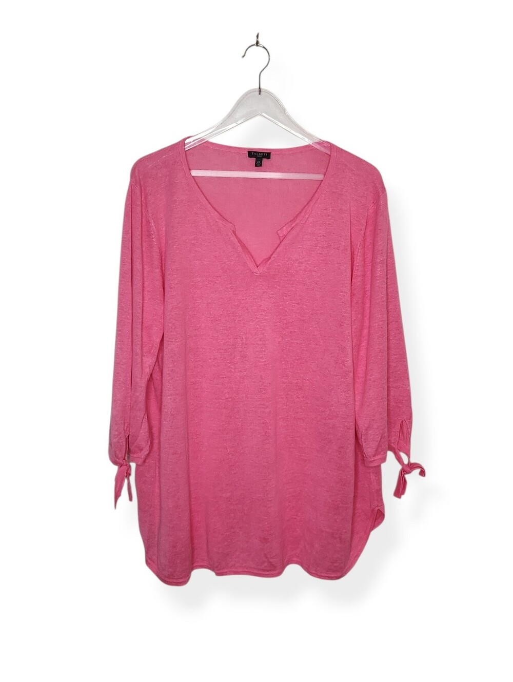 Talbots Hamptons‎ Pink Split Neck Linen Sweater Tie Sleeves Round Hem Size 2X